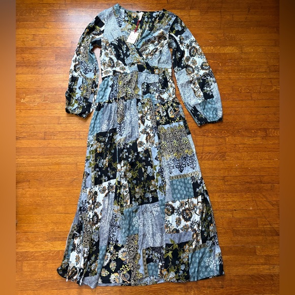 Raga Boho Floral Patchwork Blue Maxi Dress L - Picture 2 of 7